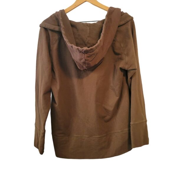 Neon Buddha Brown V-Neck Hoodie Size Large Wooden Buttons Lagenlook - Picture 2 of 5